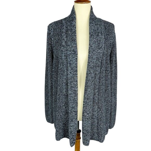 Talbots XL PETITE Marled Blue Gray 100% Cotton Ribbed Knit Open Cardigan Sweater - Picture 1 of 10